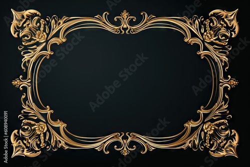 Vintage inspired Golden Frame on a Black Background Isolated. Generative AI illustrations photo