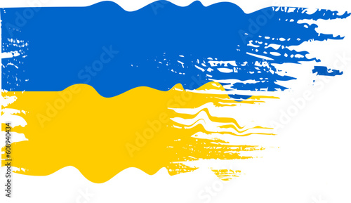 Waving Ukrainian Flag, brush stroke, grunge effect, tattered flag background. Ukraine. Vector file, hi-res.