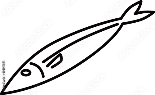  料理食べ物の線画単品アイコン　魚