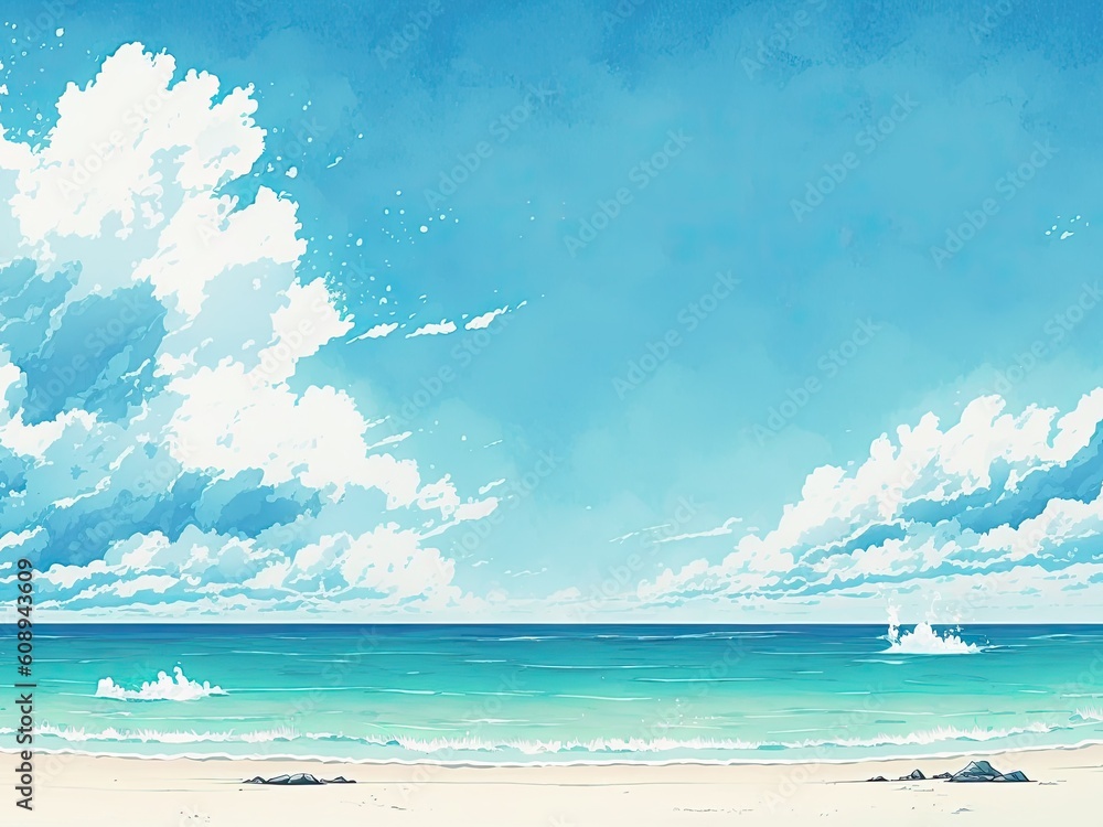夏の青空とビーチ　Generative AI
