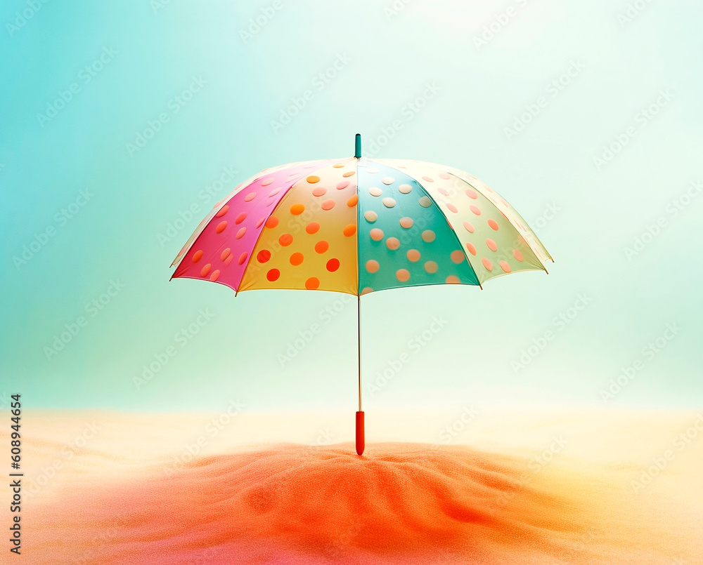 The concept of summer vacation umbrella on the sandy, AI Generated