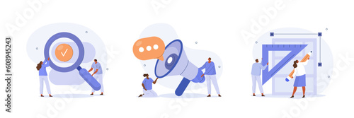 Digital business concept illustrations. Collections of people working together on content marketing, seo strategy and other business activities. Vector illustration.
