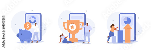 Business concept illustrations. Collections of people successfully achieving goals to self improving, personal and financial growth. Vector illustration.