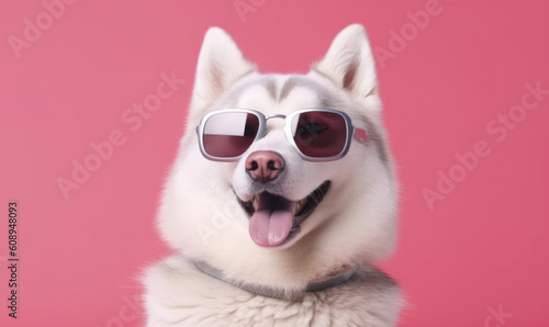 A happy joyful dog in a pastel colour background.