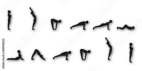Set Of Sun Salutations Or Surya Namaskar Illustrations