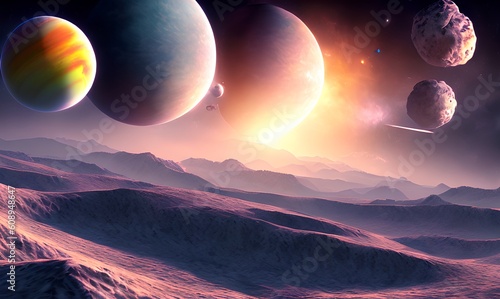 Landscape of planet Uranus, Generative AI Illustration