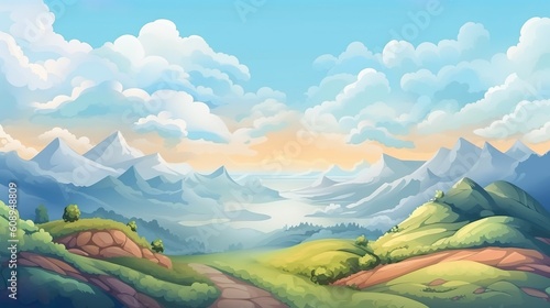 Abstract background view of the valley. View of the valley with a captivating banner design showcasing an abstract background and expertly crafted illustration. Generative AI. © Andrey