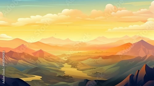 Abstract background view of the valley. The captivating hues of a sunset as it paints the view of the valley. Generative AI.
