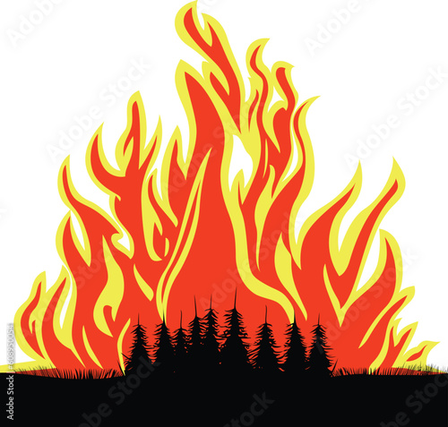 Wildfire clipart forest fire silhouettes vector image