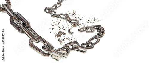 chain breaking break chain horizontal silver broken shuttered - 3d rendering photo