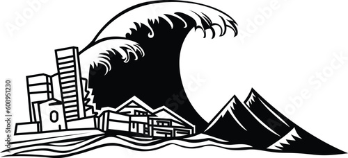 Tsunami composition depicting a natural disaster vector image Illustration