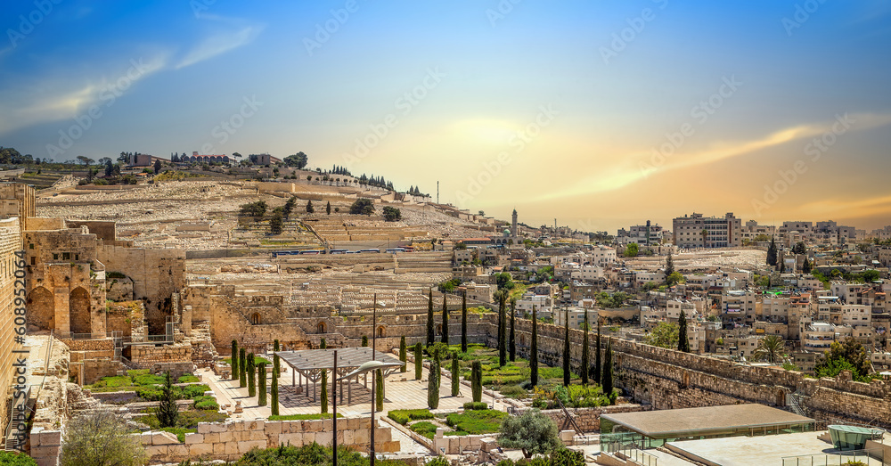 Old and new Jerusalem in the golden colors