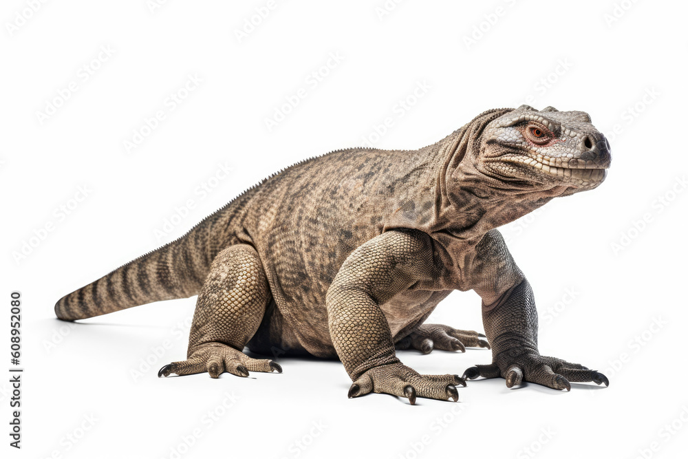 Obraz premium Komodo dragon isolated on white background. Generative AI. 