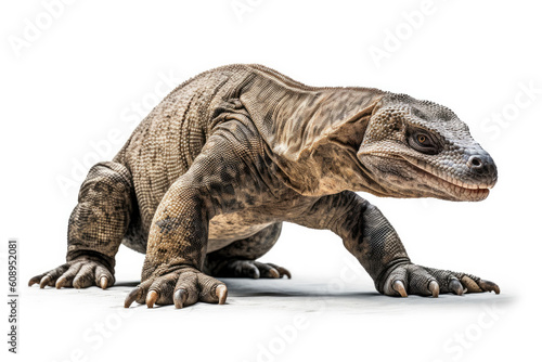 Komodo dragon isolated on white background. Generative AI. 