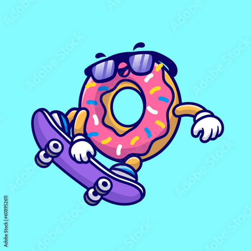 Cute Doughnut Playing Skateboard Cartoon Vector Icon
Illustration. Food Sport Icon Concept Isolated Premium
Vector. Flat Cartoon Style
