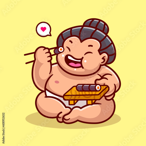 Cute Sumo Eating Sushi Cartoon Vector Icon Illustration.
People Food Icon Concept Isolated Premium Vector. Flat
Cartoon Style