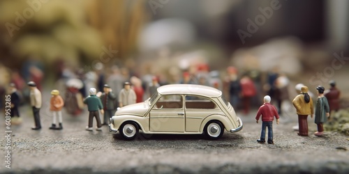 miniature people in car, generative Ai