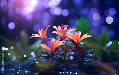 Colorful flowers with bokeh background. Generative AI