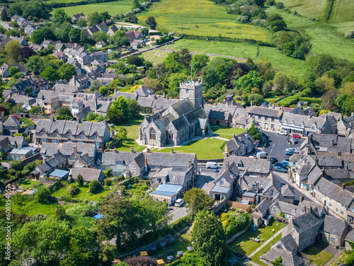 Aerial view of the small village at Corfe Castle, Dorset, England photo