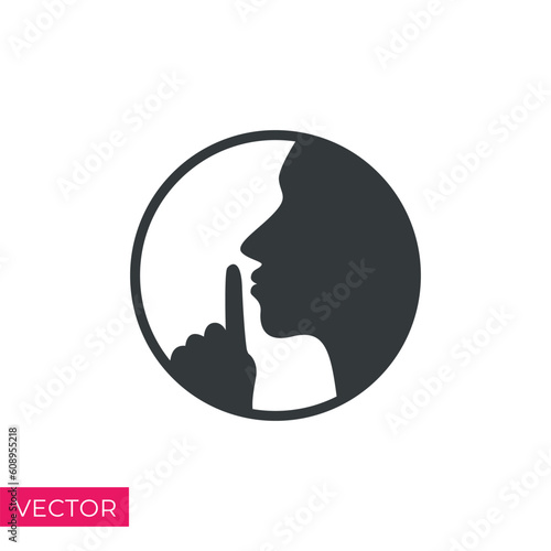 do not disturb icon, please do quiet, pssst or shhh gesture lips, silence or secret, keep shut mouth - icon vector