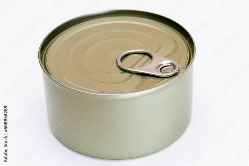 Unopened Tin Can with Blank Edge on White Background. Canned Food. Aluminum Can for Safe and Long Term Storage of Food. Steel Sealed Food Storage Container Unopened Tin Can with Blank Edge on White Background. Canned Food. Aluminum Can for Safe and Long Term Storage of Food. Steel Sealed Food Storage Container