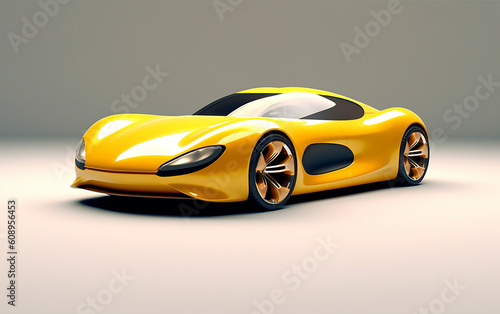 Future concept car.With a near future form, we are greeted by a stunning yellow body. Its design showcases remarkable elegance, embodying a truly modern and minimalistic style.    Generative AI,  © omune