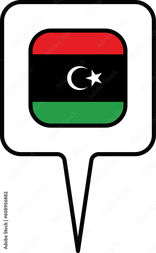 Libya flag Map pointer icon, square design. Libya flag Map pointer icon, square design.
