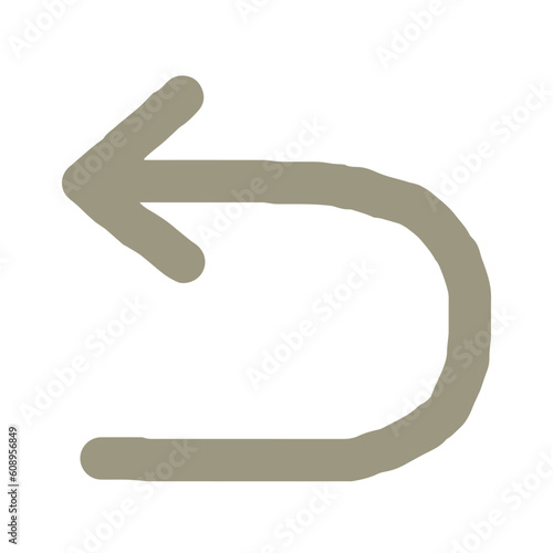 手描きの太い矢印_右Uターン_灰茶色