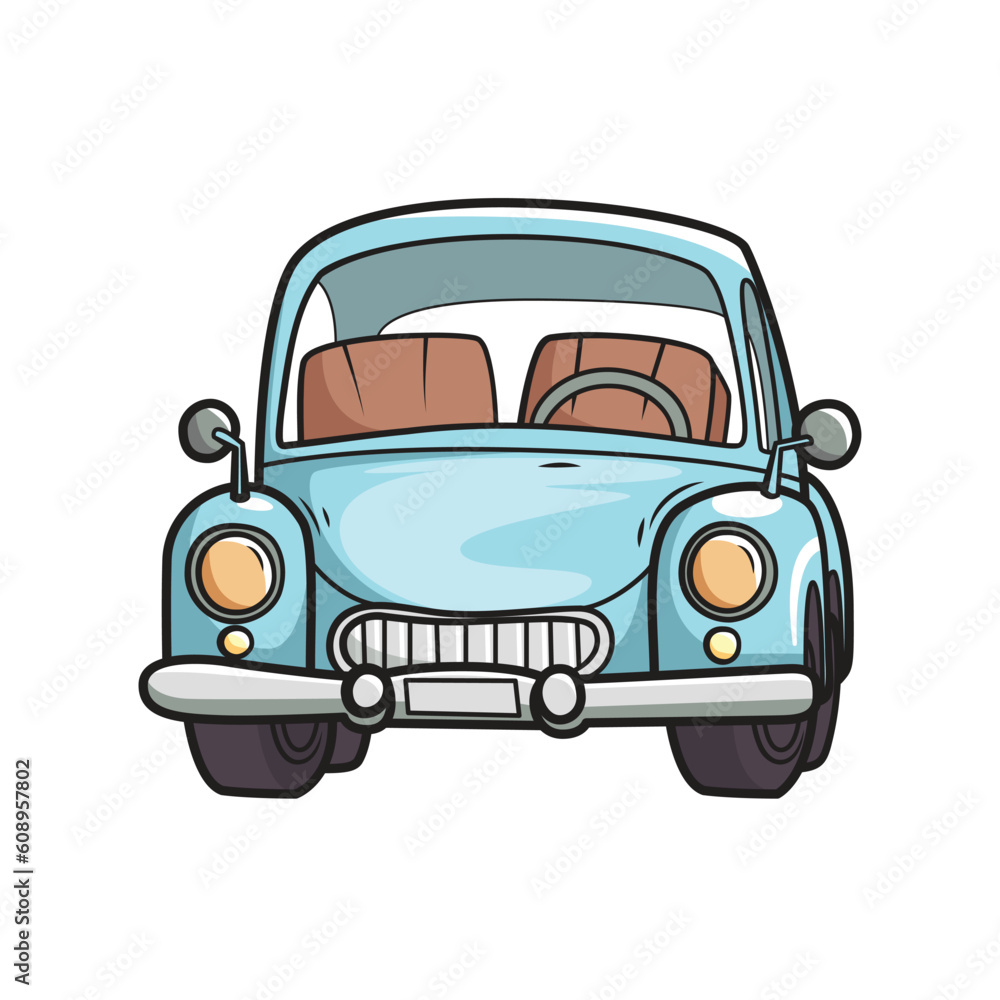 Little retro cartoon car. Vector illustration isolated on white background