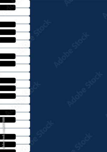Fun simple Music concept background with piano keys. Vector illustration on isolated background. Vertical A4 sixe music poster template, flyer, banner, card. Piano day, keyboard and keys.