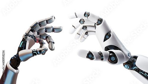 3D Rendering futuristic robot hand technology development, ChatGPT Robot, artificial intelligence AI, and machine learning concept. Global robotic bionic science research for future of human life.