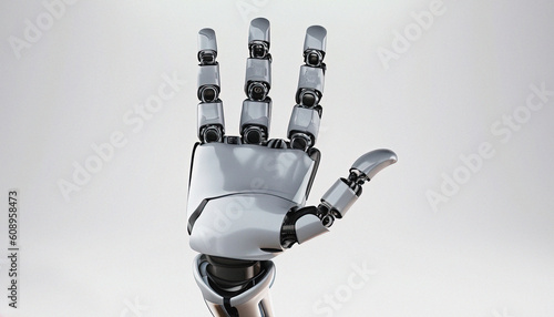 3D Rendering futuristic robot hand technology development, ChatGPT Robot, artificial intelligence AI, and machine learning concept. Global robotic bionic science research for future of human life.