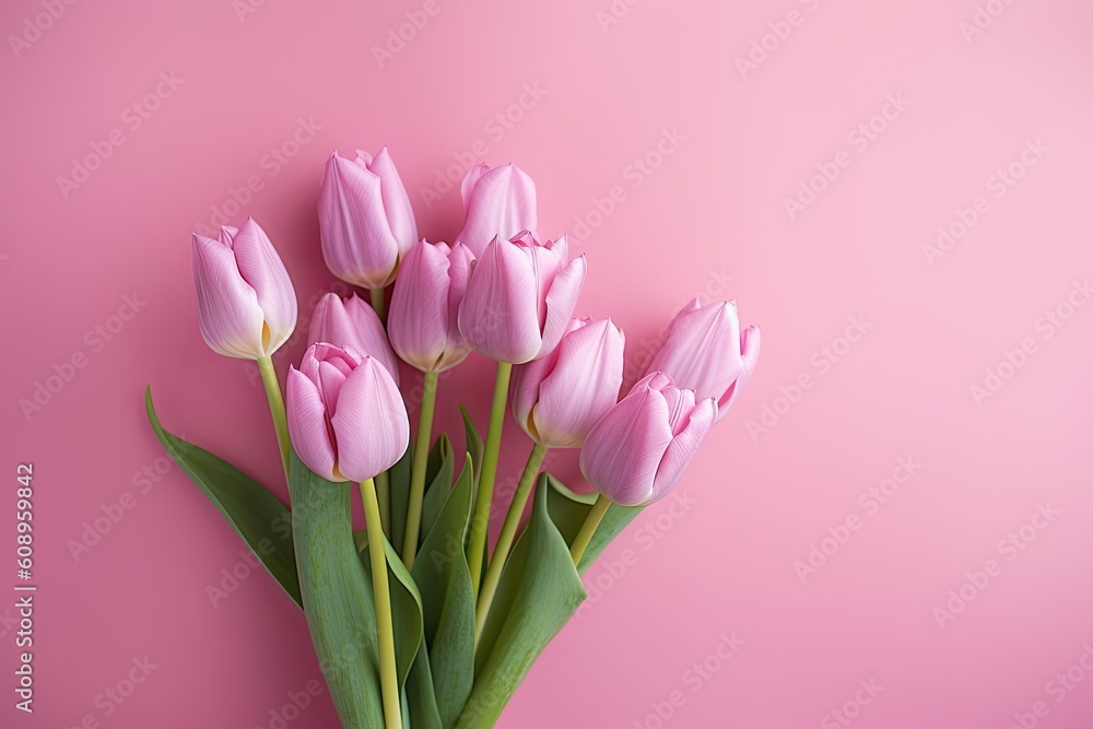 Pink Tulips Flowers Bouquet with Pink Background