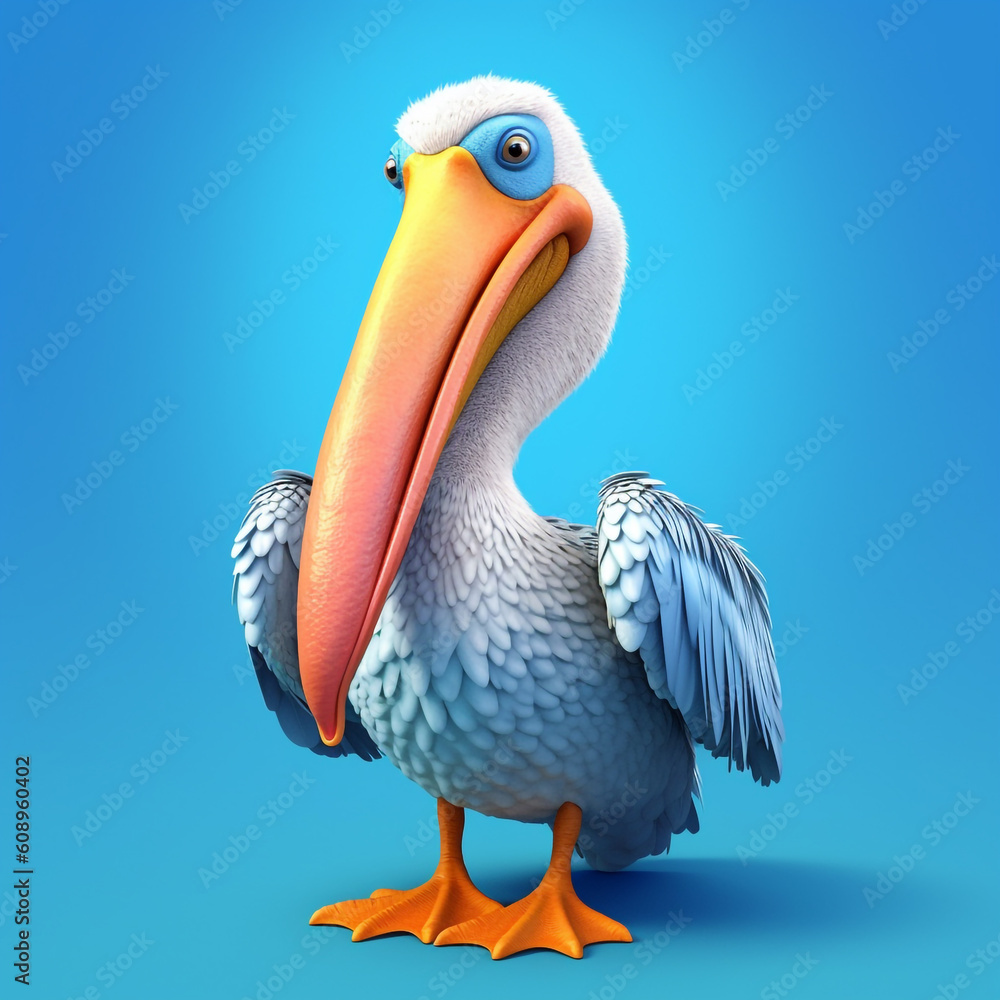 Fototapeta premium A 3d Pelican cartoon character Created with Generative Ai technology