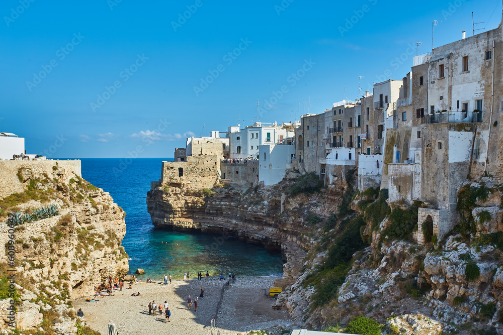 Polignano a Mare, Italy. Summertime beach of Cala Paura in Puglia Polignano a Mare, Italy. Summertime beach of Cala Paura in Puglia