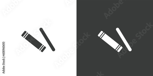 Claves flat web icon. Wooden claves logo design. Percussion instrument simple pair claves sign silhouette icon with invert color. Claves solid black icon vector design. Musical instruments concept photo