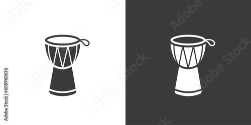 Djembe flat web icon. Djembe logo design. Percussion instrument simple djembe sign silhouette icon with invert color. Djembe solid black icon vector design. Musical instruments concept
