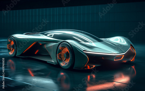 Future concept car  This vehicle s body design exudes beauty  elegance  and a sleek modernity  with a futuristic form that embraces minimalism.   Generative AI