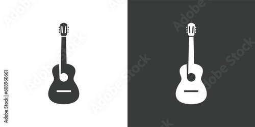 Classic guitar flat web icon. Guitar logo design. String instrument simple guitar sign silhouette icon with invert color. Guitar solid black icon vector design. Musical instruments concept