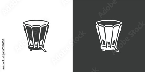 Timpani drum flat web icon. Timpani logo design. Percussion instrument timpani drum sign silhouette icon with invert color. Timpani solid black icon vector design. Musical instruments concept