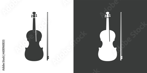 Violin flat web icon. Violin logo design. String instrument simple violin and bow sign silhouette icon with invert color. Violin solid black icon vector design. Musical instruments concept