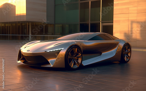 Future concept car, With its captivating, graceful, and incredibly modern body design, this vehicle embraces a futuristic aesthetic in a minimalist manner.   Generative AI