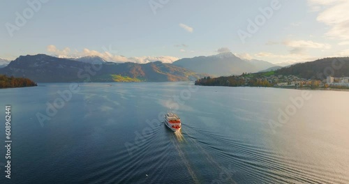 Tourist steamboat on Lake Lucerne, Switzerland - stock video 
