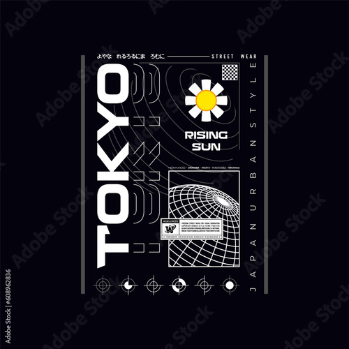 TOKYO,rising sun Typography Vector T-Shirt Design
