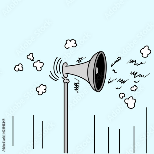 Loud speaker noise pollution vector line art illustration