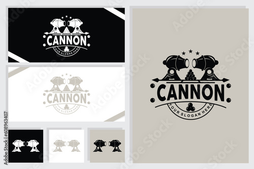 Cannon Logo, Elegant Simple Design Retro Vintage Style, War Artillery Vector, Illustration Symbol Icon
