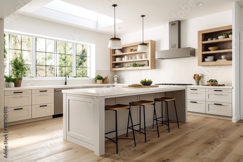 Bright, Spacious and Modern Farmhouse Style Kitchen Created with Generative AI