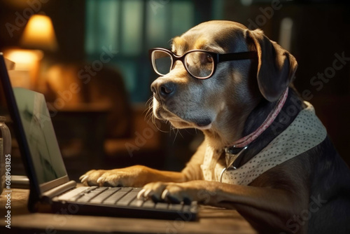 Funny serious dog IT specialist made with Generative AI technology © Goffkein