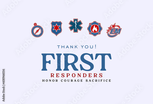National First Responders Day Holiday concept. Template for background, banner, card, poster, t-shirt with text inscription photo