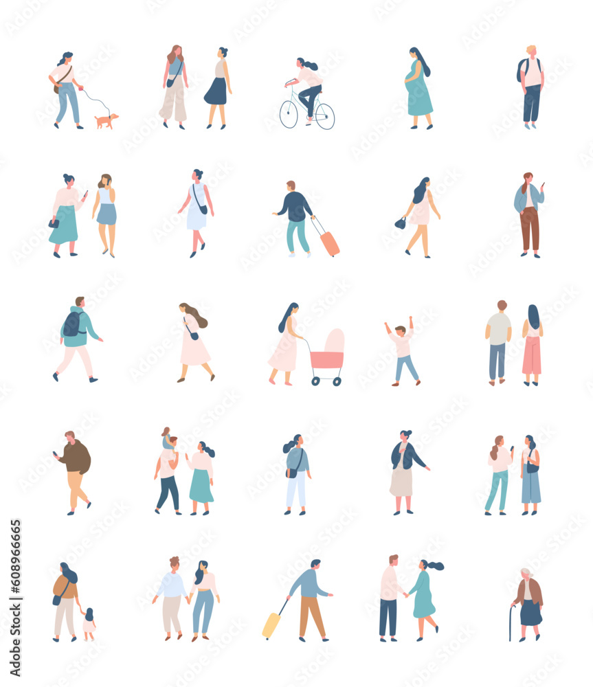 Different People flat vector silhouette bundle. Male and female flat faceless characters isolated on white background.. Different People flat vector silhouette bundle. Male and female flat faceless characters isolated on white background..